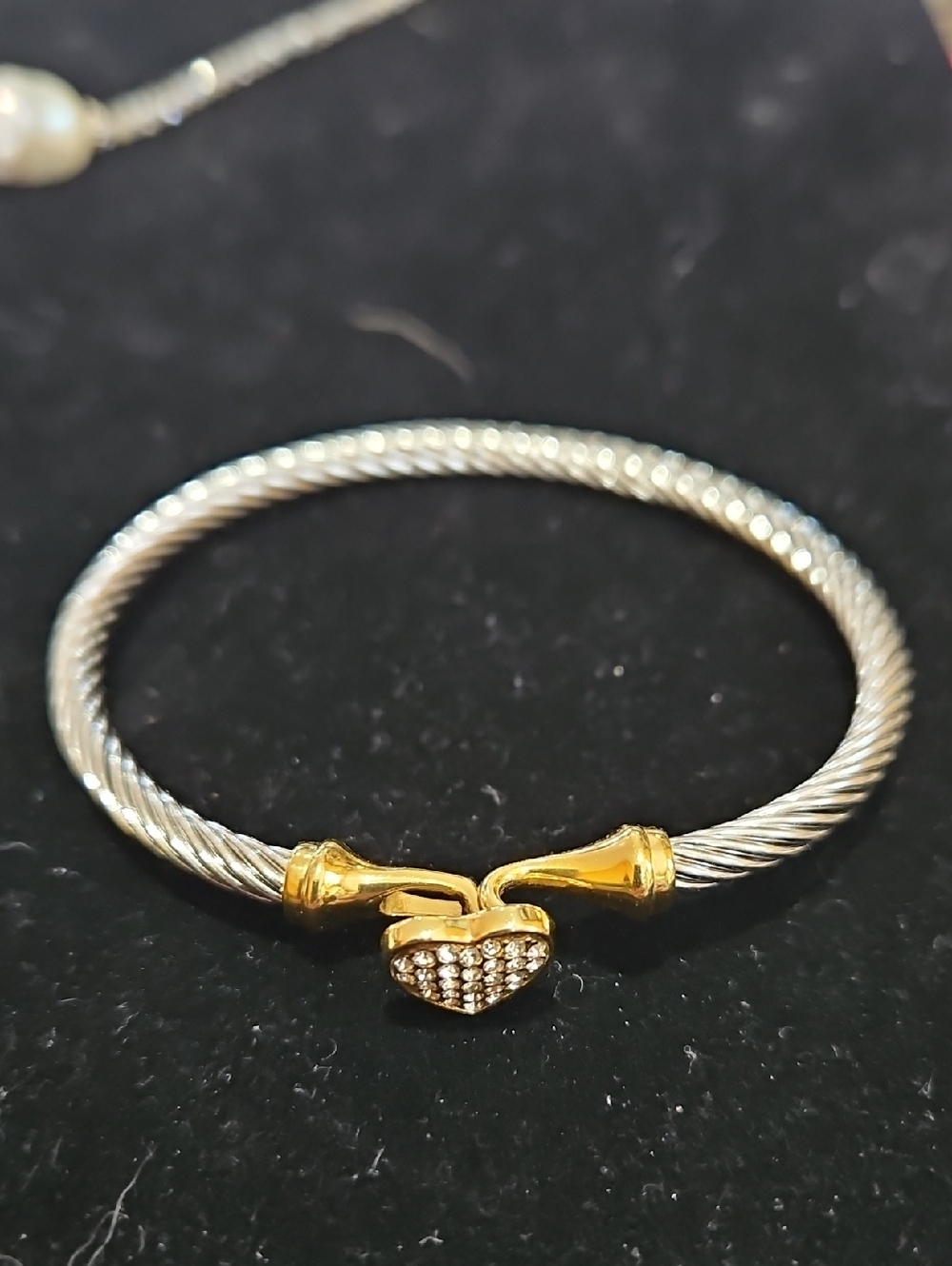 Gold & Silver Heart Cable Bangle Bracelet - Women's Jewelry